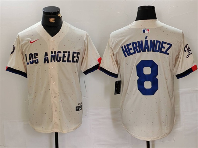 Men's Los Angeles Dodgers #8 Kiké Hernández Cream Stitched Baseball Jersey Men's Los Angeles Dodgers #8 Kiké Hernández Cream Stitched Baseball Jersey